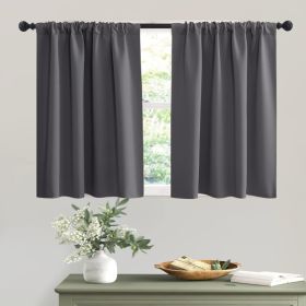 Short Grey Blackout Curtains 2 Panels Thermal Insulated Privacy Drapes For Small Windows W42 X L36
