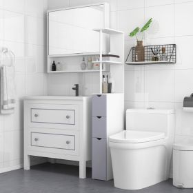 54" Tall Bathroom Storage Cabinet, Freestanding Linen Tower with 2-Tier Shelf and Drawers, Narrow Side Floor Organizer, White