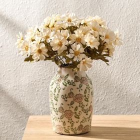 Ceramic Vintage Vase, 7 Inch Retro Ice Cracked Floral Vase, Rustic Farmhouse Vases for Home , Bookshelf, Office, Garden, , Tuscan , Red Rose Pattern
