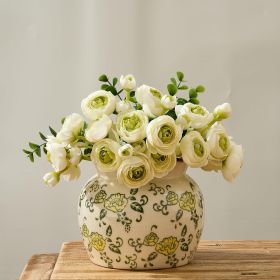 Ceramic Yellow Rose Floral Vase with Wide Mouth Lace, 4.84 Inch Cracked Chinoiserie Rustic Farmhouse Vases, Pastoral Retro Vase for Home Decor, Table