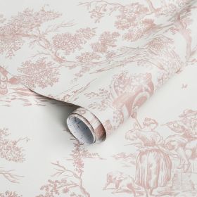 Peel and Stick Wallpaper Vintage Wallpaper White and Pink Wallpaper Removable Self-Adhesive Wallpaper for Bedroom Bathroom Toile Contact Paper for Wal