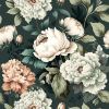 Dark Green White Peonies Vintage Floral Peel and Stick Wallpaper Wall Decor Self Adhesive Wall Paper Stick on Easy Peel Off Contact for Renter Apartme