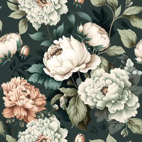 Dark Green White Peonies Vintage Floral Peel and Stick Wallpaper Wall Decor Self Adhesive Wall Paper Stick on Easy Peel Off Contact for Renter Apartme