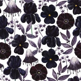 Black and White Gothic Flowers Mushroom Plants Peel and Stick Wallpaper Stick on Contact Paper Vintage Wall Paper Easy Peel Off for nightstand Drawer