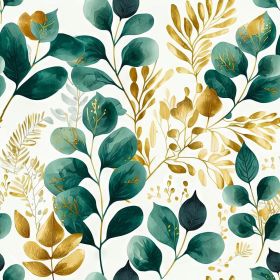 Modern Watercolor Green Golden White Plants Leaf Botanical Peel and Stick Wallpaper Wall Decor Self Adhesive Wall Paper Stick on Easy Peel Off Contact