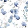 Blue Floral Peel and Stick Wallpaper White Watercolor Coastal Leaf Contact Paper Simple Wall Mural for Bathroom Bedroom Vinyl Waterproof Self Adhesive
