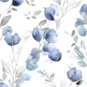 Blue Floral Peel and Stick Wallpaper White Watercolor Coastal Leaf Contact Paper Simple Wall Mural for Bathroom Bedroom Vinyl Waterproof Self Adhesive