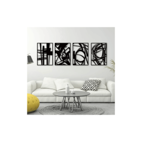 4 Pack Black Abstract Metal Wall Art, Minimalist Décor Single Line Art Wall Décor, 3D Textured Metal Wall Sculptures