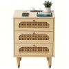 3-Drawer Nightstand with Rattan-Style Finish 15.75"*13.78"*23.82" with Power Outlet Oak