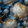 Vintage Dark Navy Blue Gold White Peony Large Floral Peel and Stick Wallpaper Stick on Contact Paper Vintage Wall Paper Easy Peel Off for nightstand D