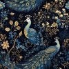 Gold/Yellow/Blue Peacock Animal Plants Dark Black Peel and Stick Wallpaper Stick on Contact Paper Vintage Wall Paper Easy Peel Off for nightstand Draw