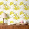 Crane Wallpaper Peel and Stick White Yellow Floral Bird Wallpaper for Bathroom Bedroom Vintage Wall Paper 17.5x120 Inch Traditional Flower Bird Murals