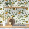 Floral Wallpaper Peel and Stick, Beige/Orange/Green Bird Leaf Contact Paper 17.5in x 118in