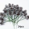 24pcs of Christmas Decorative Pine Cone Branches in Brushed White End, Ideal for Adorning Christmas Trees, Creating Ornaments, Crafting Materials