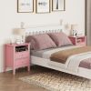 Fluted Night Stand Set of 2, Wide Nightstand with 2 Drawers, 23" Tall Wood End Table with Storage