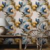 Abstract Marble Flower Gold/Blue Vintage Large Floral Peel and Stick Wallpaper Stick on Contact Paper Vintage Wall Paper Easy Peel Off for nightstand