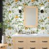 Floral Wallpaper Peel and Stick, Beige/Orange/Green Bird Leaf Contact Paper 17.5in x 118in