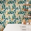Modern Watercolor Green Golden White Plants Leaf Botanical Peel and Stick Wallpaper Wall Decor Self Adhesive Wall Paper Stick on Easy Peel Off Contact