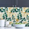 Modern Watercolor Green Golden White Plants Leaf Botanical Peel and Stick Wallpaper Wall Decor Self Adhesive Wall Paper Stick on Easy Peel Off Contact