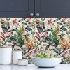 Exotic Fairy Jungle Tropical Plants Garden Purple Flowers Leaf Peel and Stick Wallpaper Wall Decor Self Adhesive Wall Paper Stick on Easy Peel Off Con