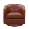 Tessa Caramel Top Grain Leather Wood Base Swivel Chair