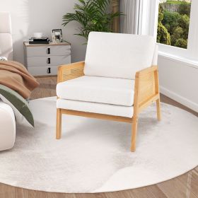 Mid Century Modern Accent Chair with Rattan Arms and Cushion