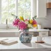 Blue and White Vintage Vase | 6 Inch Ceramic Chinoiserie Floral | Retro Ice Cracked Blue and White Porcelain Vase for Table, Living Room