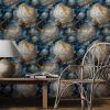 Vintage Dark Navy Blue Gold White Peony Large Floral Peel and Stick Wallpaper Stick on Contact Paper Vintage Wall Paper Easy Peel Off for nightstand D