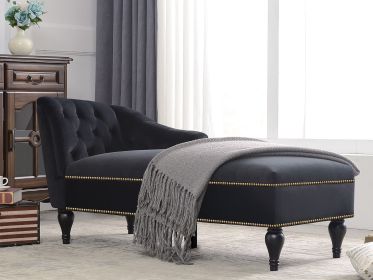 [New+Video] 58''Velvet Chaise Lounge,Button Tufted Right Arm Facing Lounge Chair with Nailhead Trim & Solid Wood Legs for Living Room or Office
