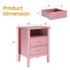 Fluted Night Stand Set of 2, Wide Nightstand with 2 Drawers, 23" Tall Wood End Table with Storage