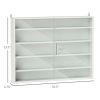 5-Tier White Display Cabinet with Glass Doors & Adjustable Shelves, Wall-Mounted