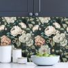 Dark Green White Peonies Vintage Floral Peel and Stick Wallpaper Wall Decor Self Adhesive Wall Paper Stick on Easy Peel Off Contact for Renter Apartme