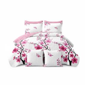 Pink Floral 5-Piece Quilt Set With 2 Matching Pillow Shams And 2 Decorative Pillow Covers, 130 GSM Microfiber Designer Bedspread (Option: King)