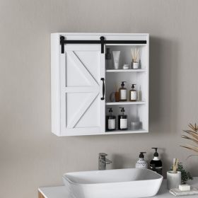 Bathroom Medicine Cabinet, Wall Cabinet with Sliding Door and Adjustable Shelf, 22.75" x 7.75" x 24.5", White (Option: White-750x367x145 mm)