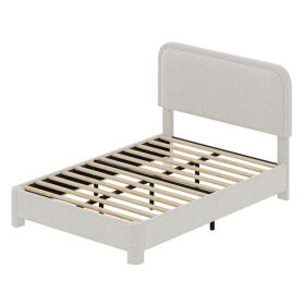 Modern Boucle Bed Frame, Soft Rounded Headboard, Platform Design With Easy Assembly, No Box Spring Needed (Option: White  Twin)