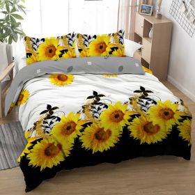 3 Pieces Black And White Background Sunflower Duvet Cover Set Yellow Flower Polyester Bedding Set For Adults Bedroom Decor Twin Full Queen King Size (Option: Full-Yellow)
