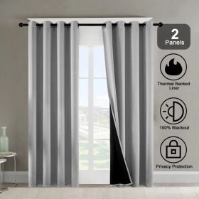 Polyester Grommets Thermal Insulated With Coated Lining 52 In. W X 84 In. L Indoor Blackout Curtains 3 Colors Available,Set Of 2 (Option: GRAY)
