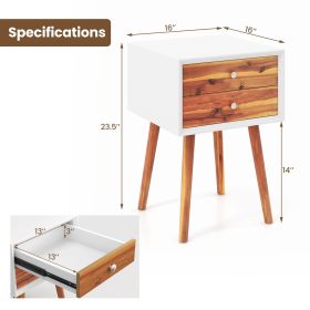 Mid-Century Wooden Multipurpose End Table with 2 Storage Drawers (Color: Brown)