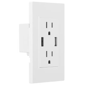 USB Wall Outlet Dual 2.4A USB Wall Charger High Speed Duplex Wall Socket US StandardWall Outlet (Color: White)