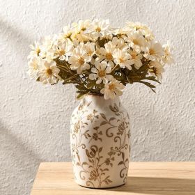 Ceramic Vintage Vase, 7 Inch Retro Ice Cracked Chinoiserie Floral Vase, Rustic Farmhouse Vases for Home Decor, Bookshelf, Office, Garden (Color: 19055-brown)
