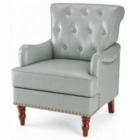 Nailhead Trim Faux Leather Accent Chair, Tufted Armchair For Bedroom And Study (Option: Sage Green)