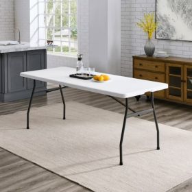 White 6 Foot Fold-in-Half Plastic Table, Indoor Outdoor, Scratch Resistant, Stain & UV Damage, Built-in Carry Handle  Shipment From Walmart (Option: Default)
